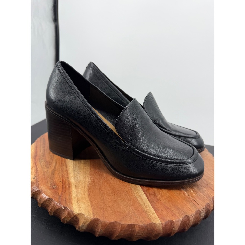 Crown Vintage Caitlun Loafer Pump Women 11 Black Leather Block Heel Square Toe
